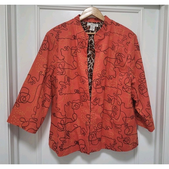 Cambridge Dry Goods Jackets & Blazers - Vtg Cambridge Dry Goods Geometric Embroidered Autumn 1 Hook Blazer Jacket Sz 2X